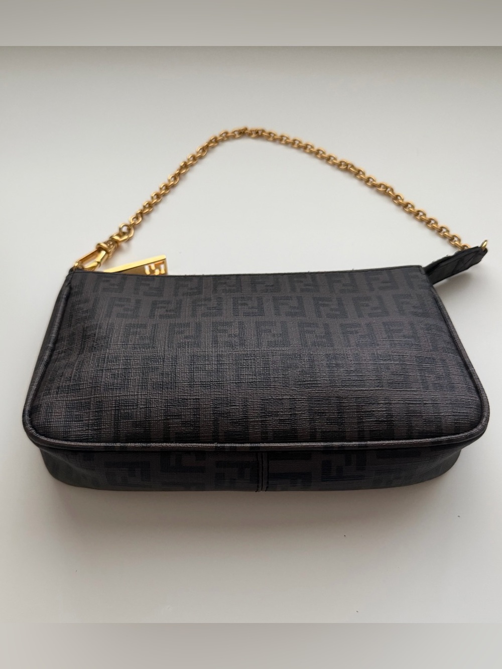 Fendi Dark Brown FF Logo Mini Shoulder Bag with Gold Chain - Picture 2 of 7
